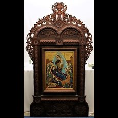 71" x 39" Original Painting of Icon in Large ornate Hand Carved Wooden Frame - Signed and Dated to 1925 SKU C577-056